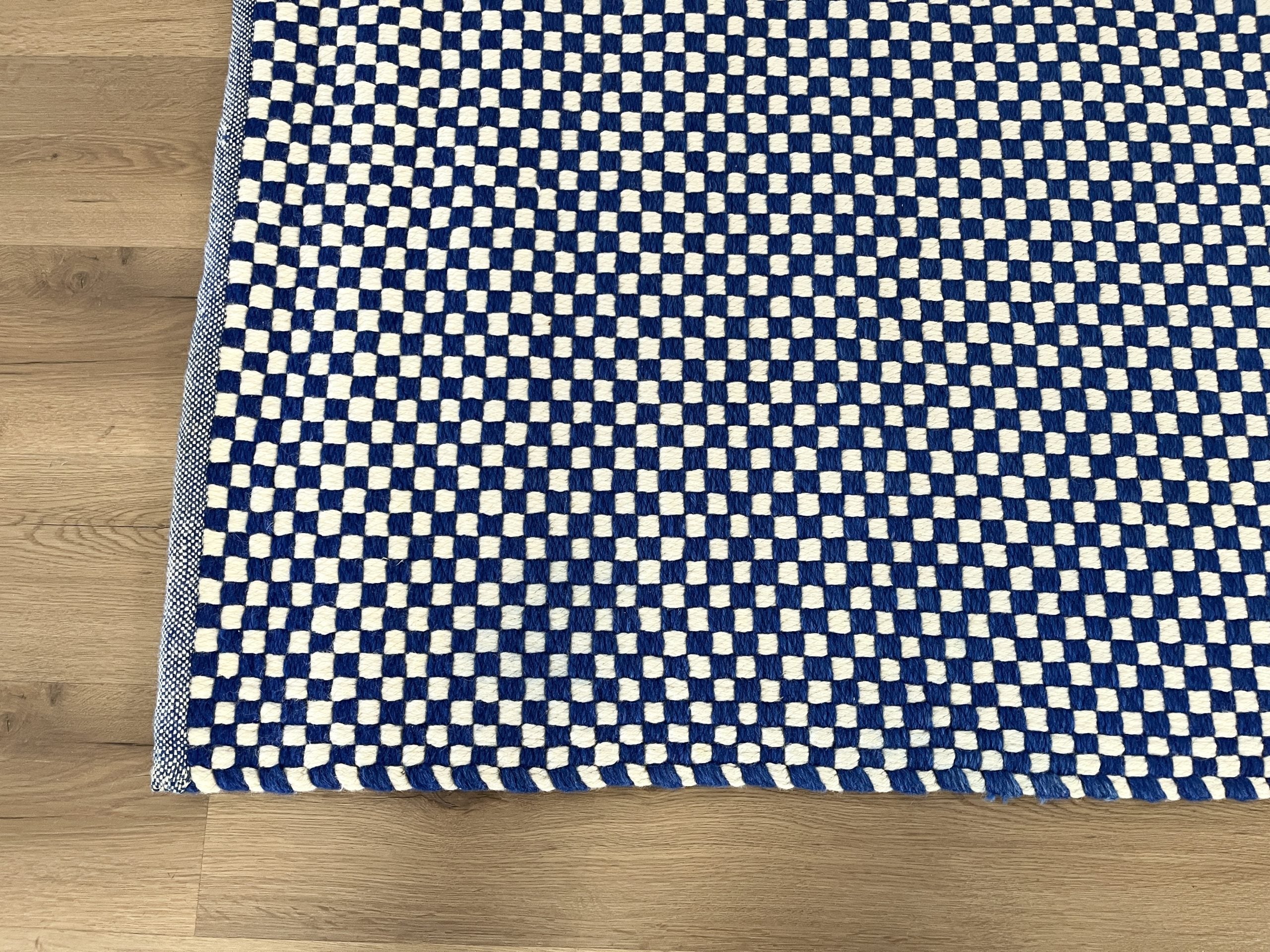 Blue and White Check Woven Rug
