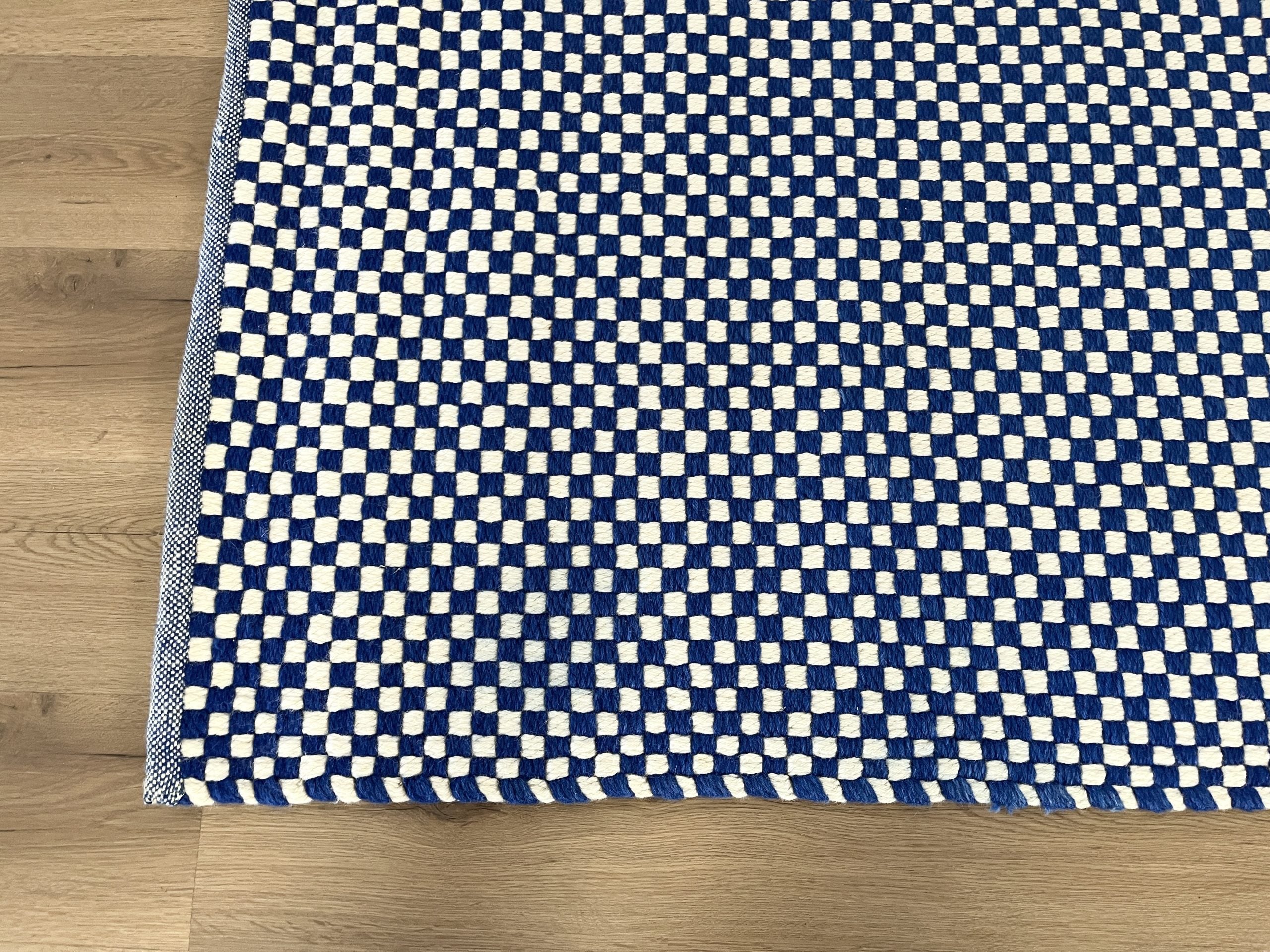 Blue and White Check Woven Rug