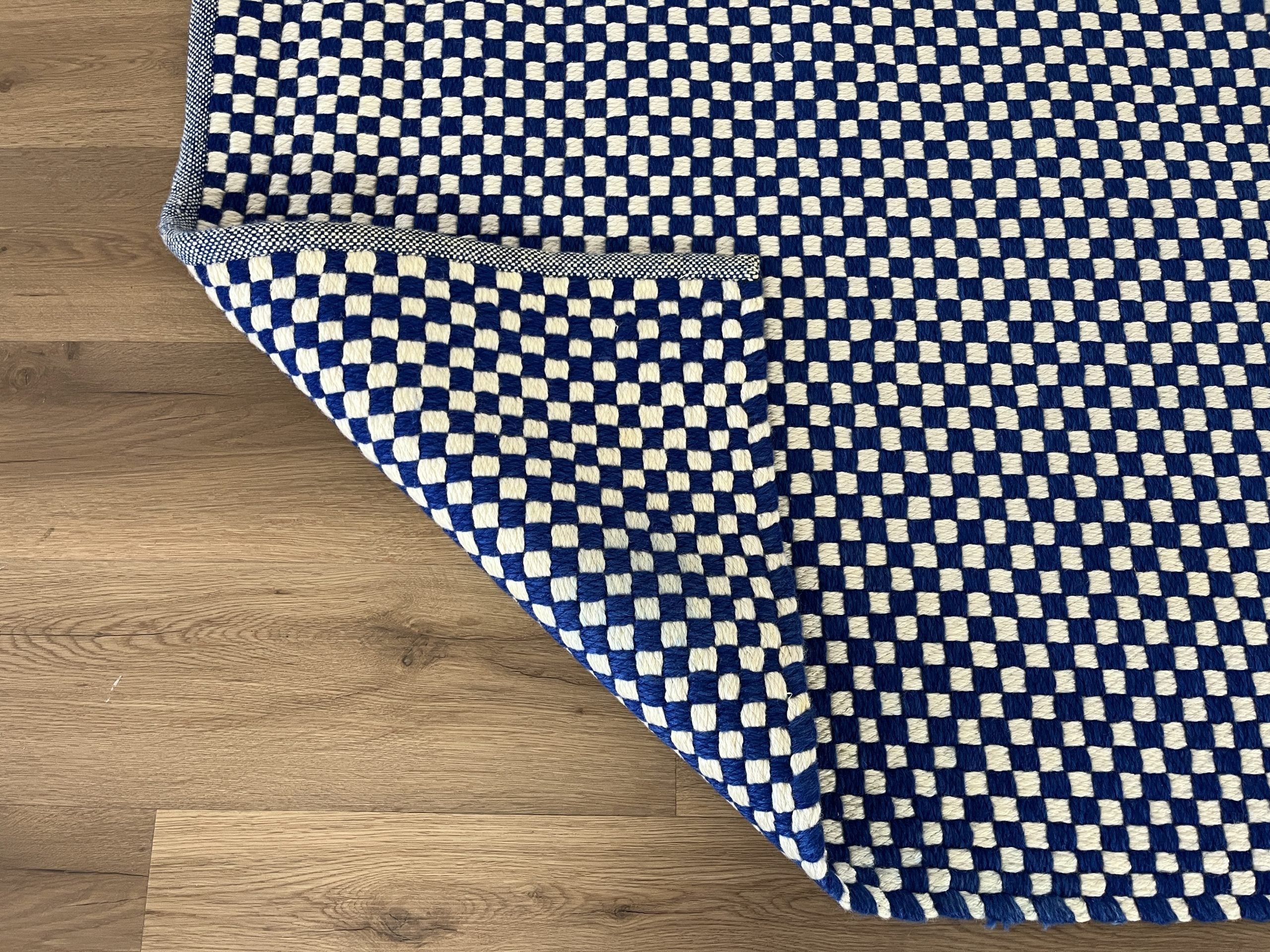 Blue and White Check Woven Rug