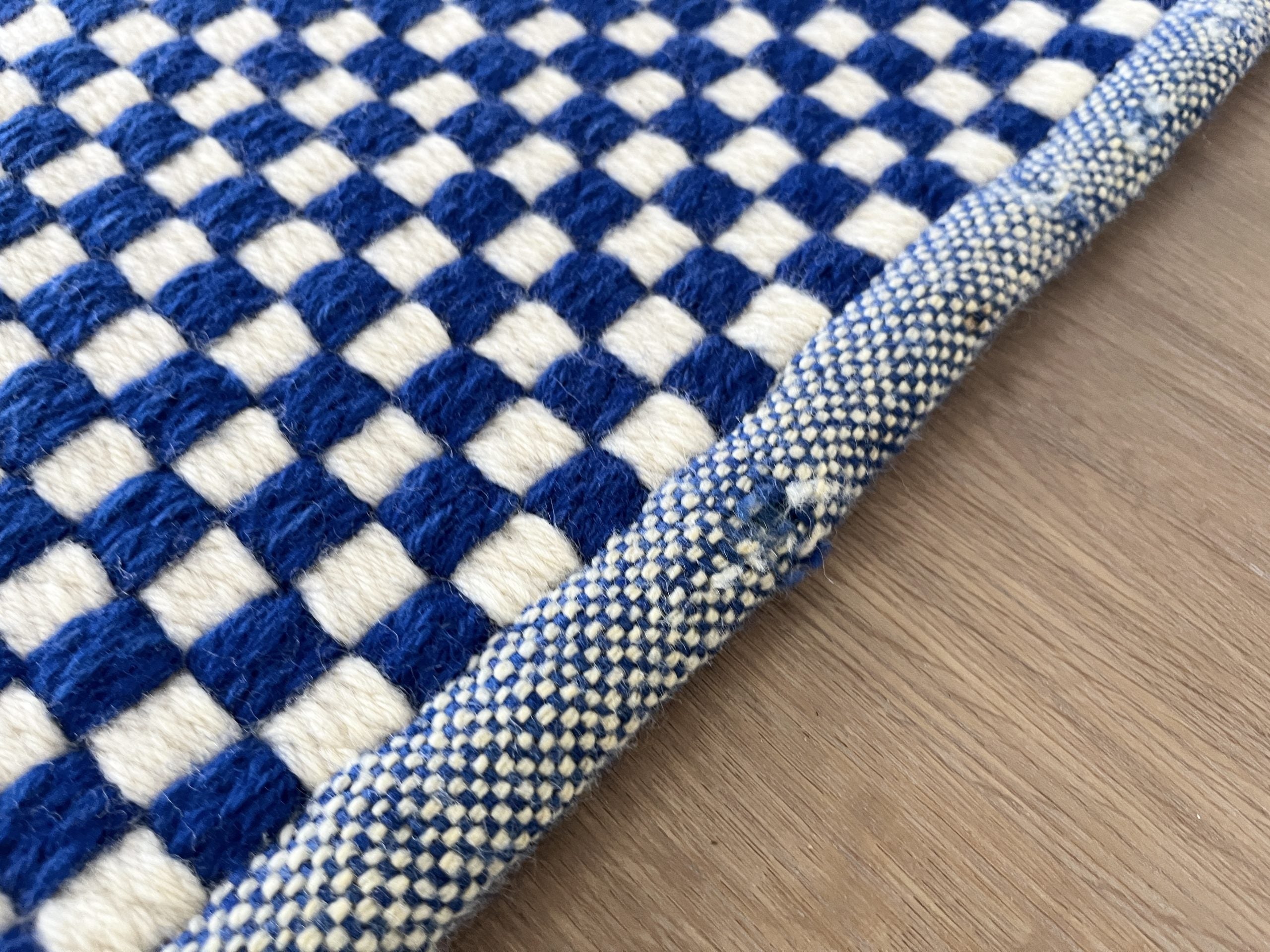 Blue and White Check Woven Rug