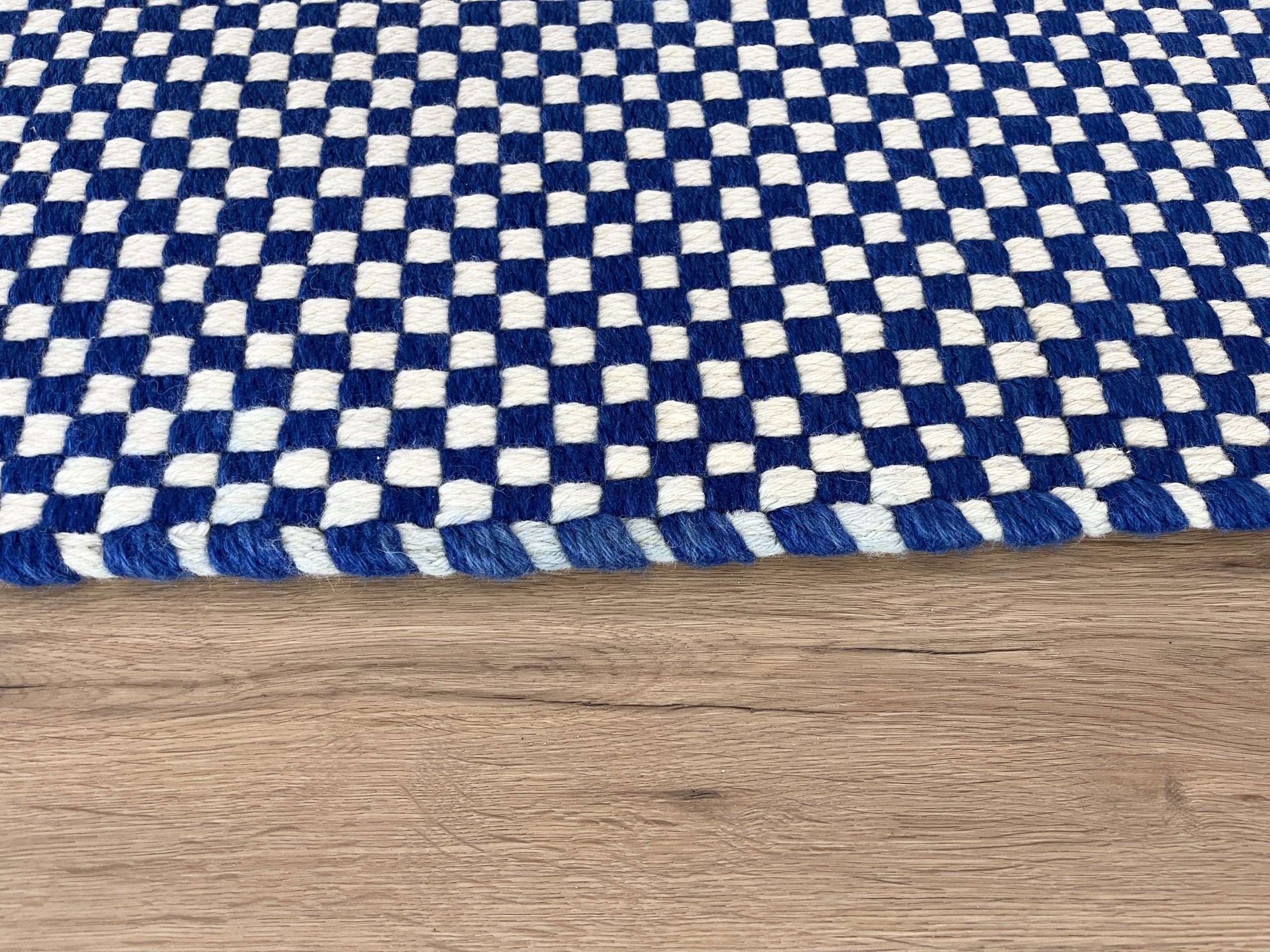 Blue and White Check Woven Rug