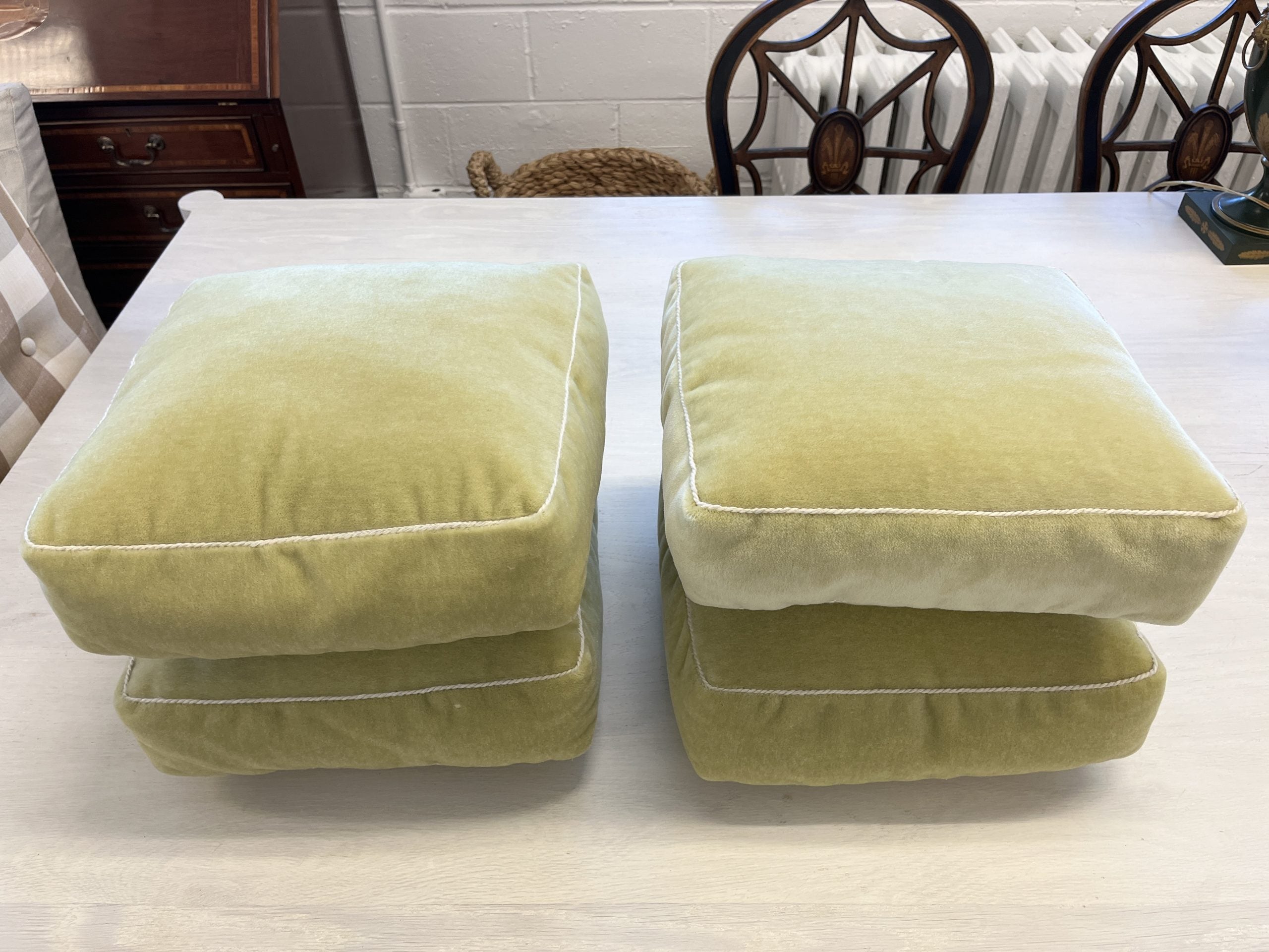 Custom Chartreuse Mohair Pillows, Set of 4