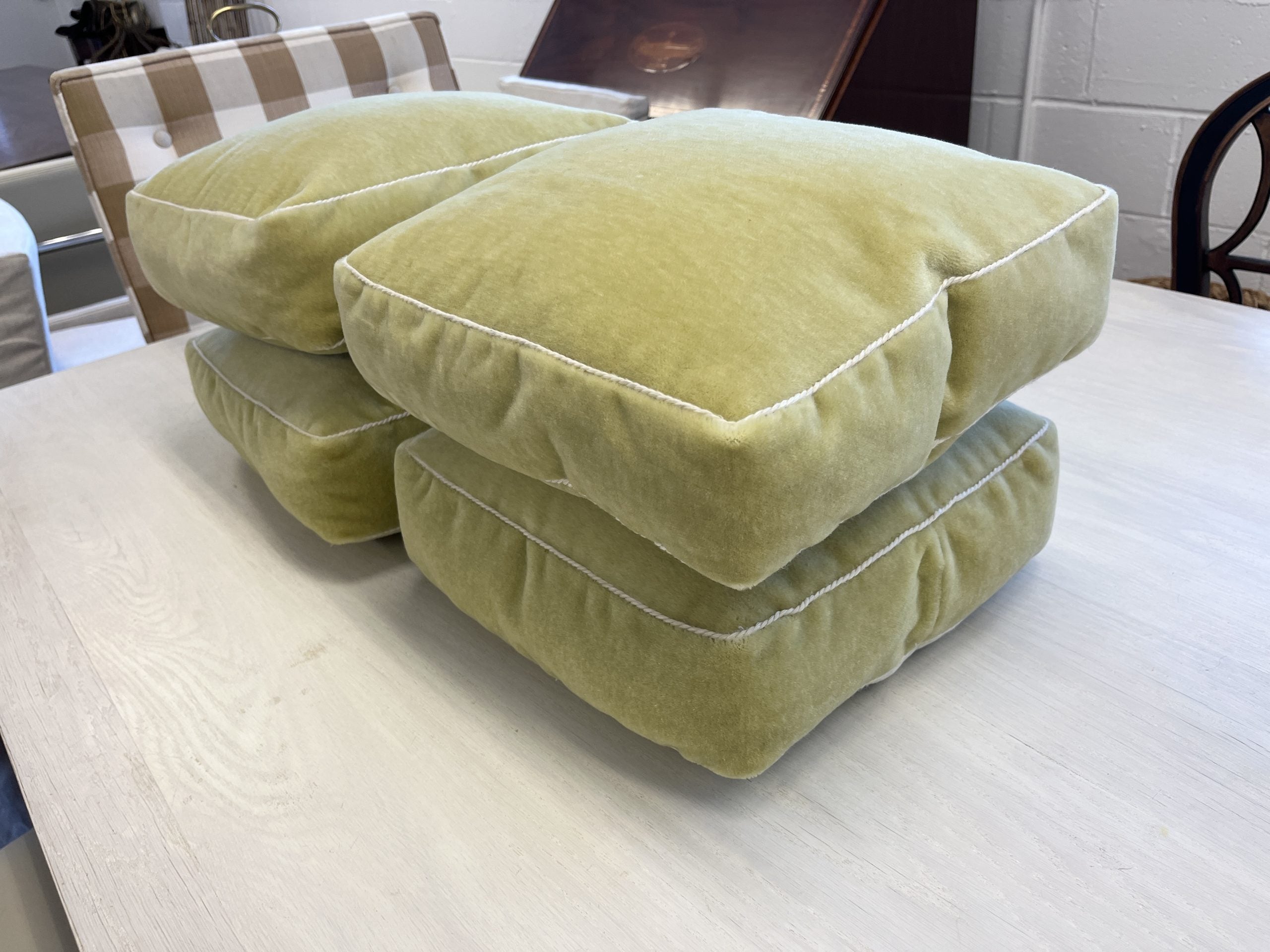Custom Chartreuse Mohair Pillows, Set of 4