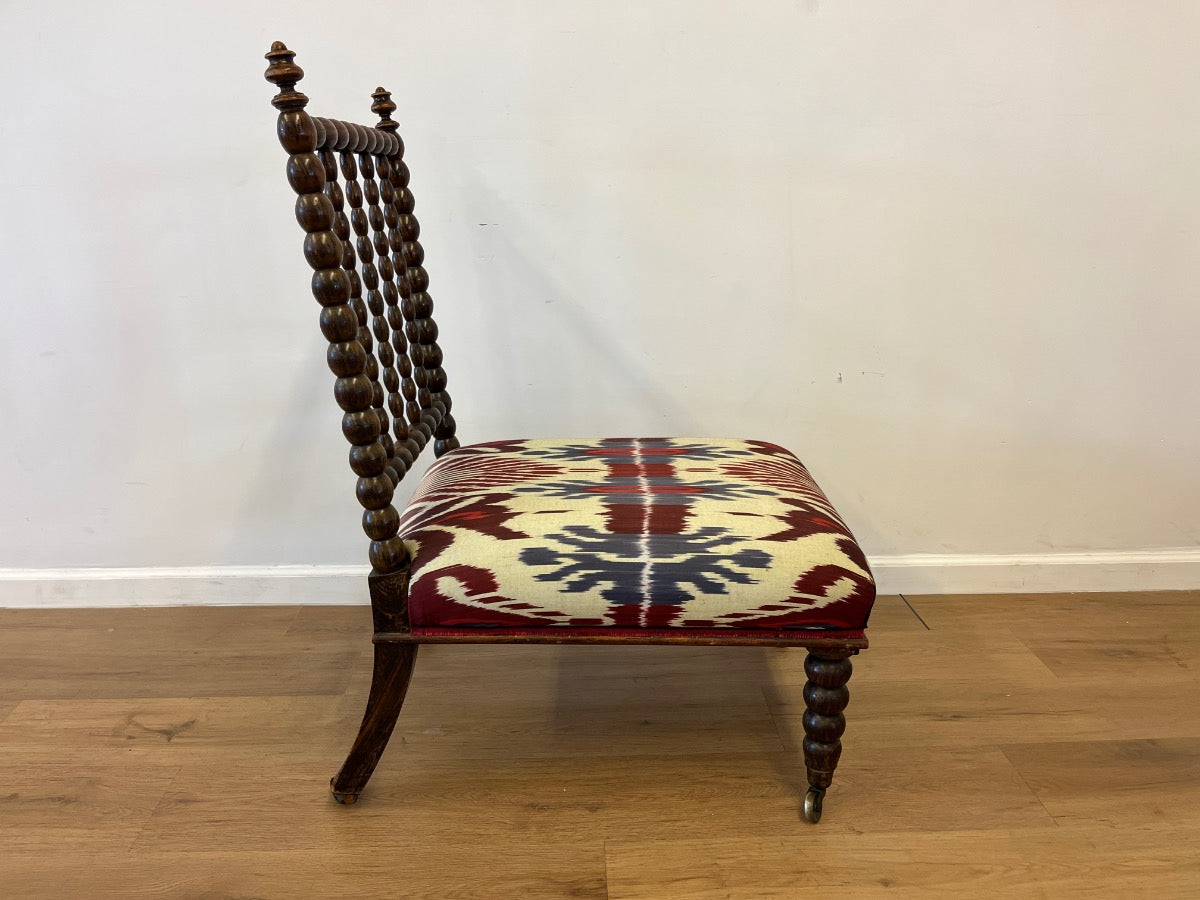 Vintage Bobbin Slipper Chair in Pierre Frey Silk