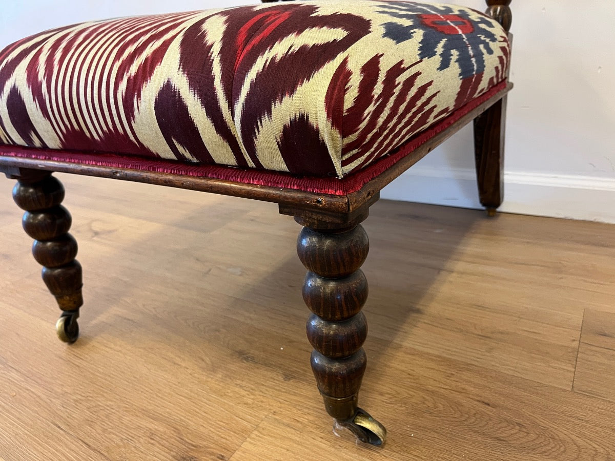 Vintage Bobbin Slipper Chair in Pierre Frey Silk