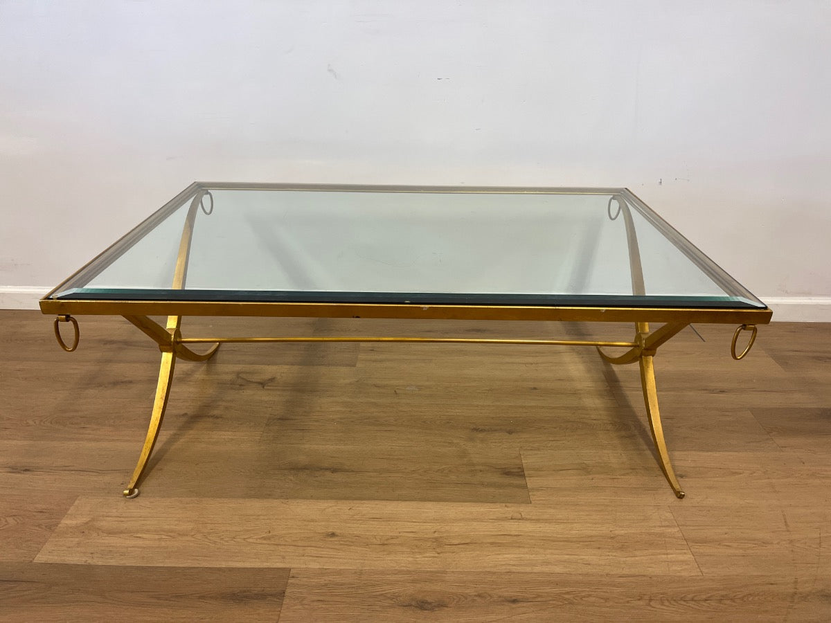 Barbara Barry For Baker Furniture Gilt Wrought Iron X Base Regency Coffee Table