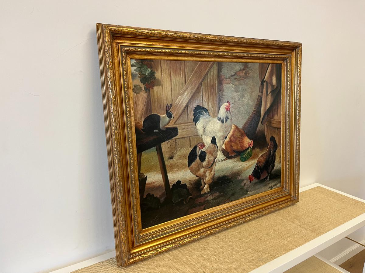 Beautifully Framed Barn Scene Oil Painting by D. Mark