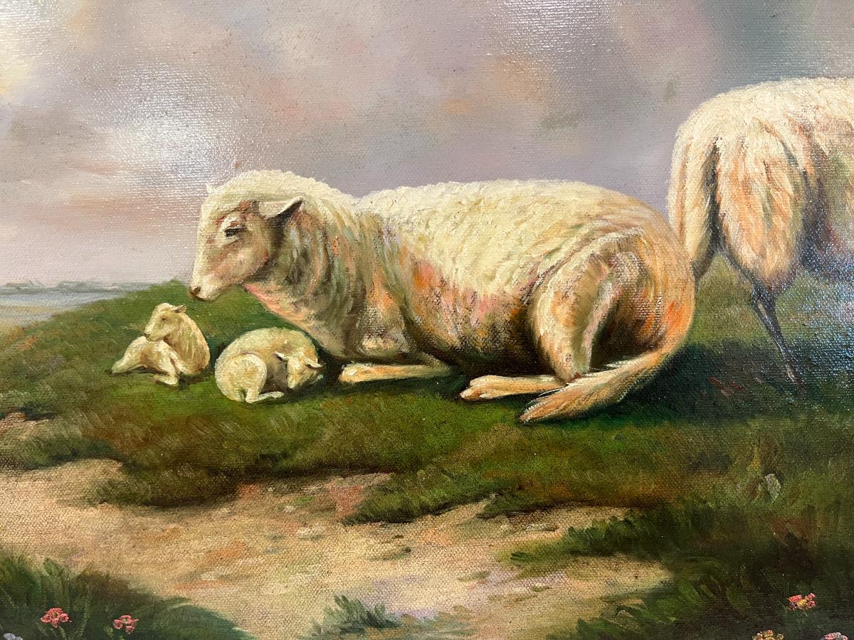 Beautifully Framed Sheep in a Landscape Oil Painting by Borofsky