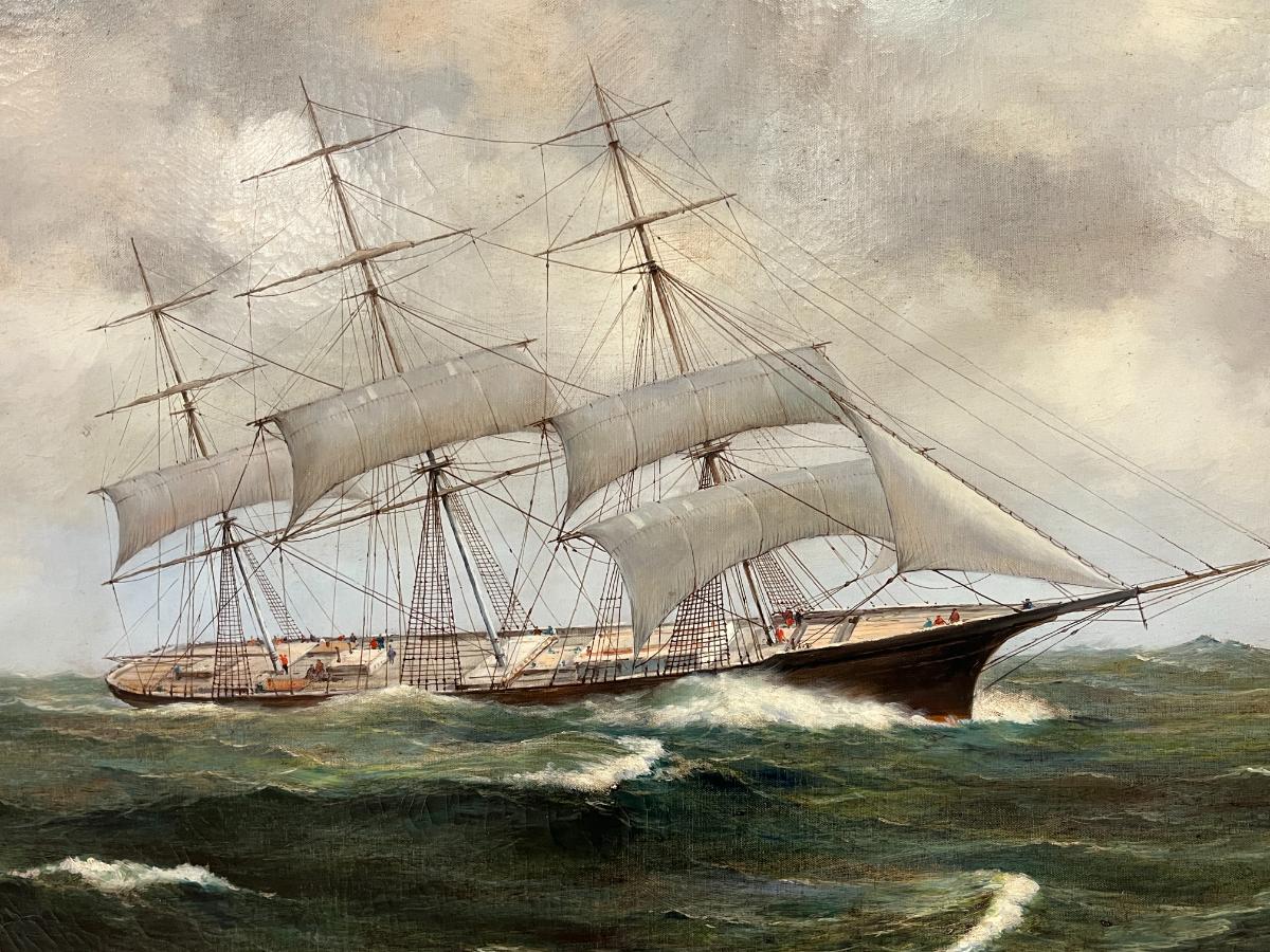Large 20th Century Maritime Oil Painting of a Clipper Ship, Signed R. Sanders