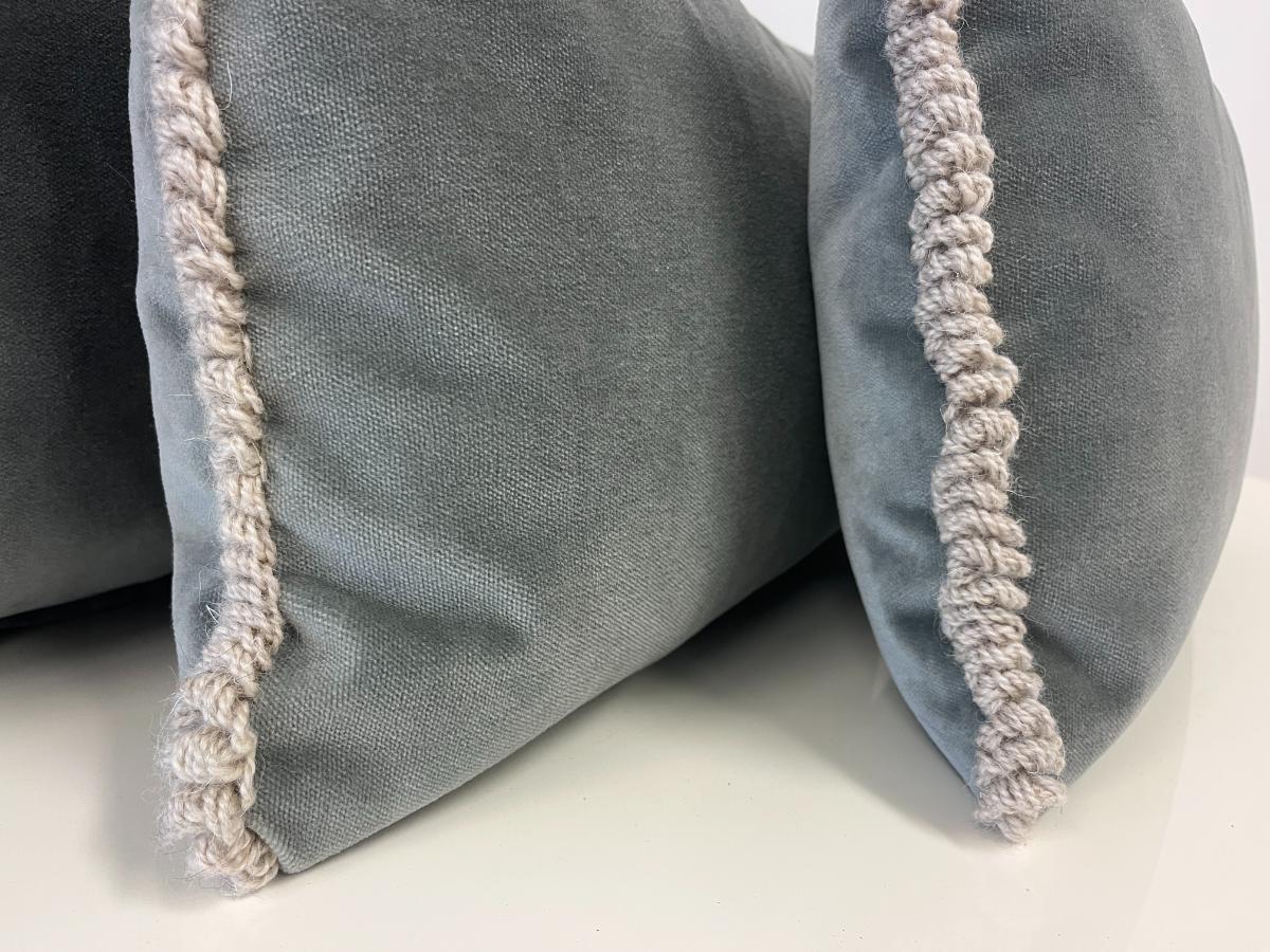 Restoration Hardware Blue Velvet Pillows, Set of Three