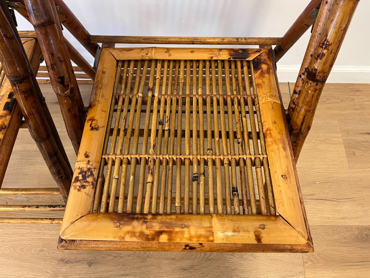 Vintage Bamboo Folding Chairs, Pair