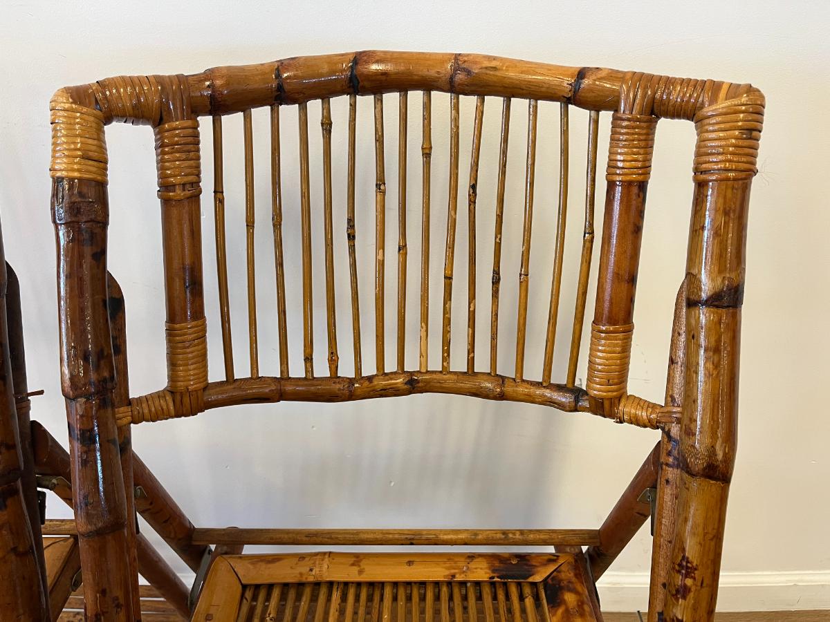 Vintage Bamboo Folding Chairs, Pair