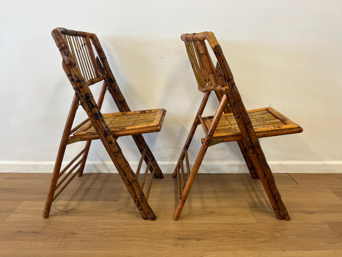 Vintage Bamboo Folding Chairs, Pair