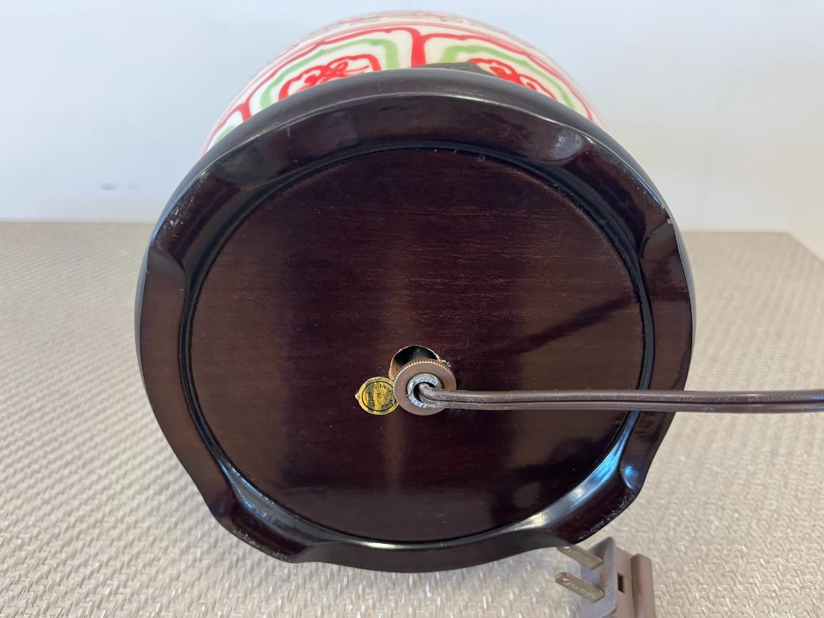 Chinese-Style Floral Porcelain Table Lamp on Wood Base