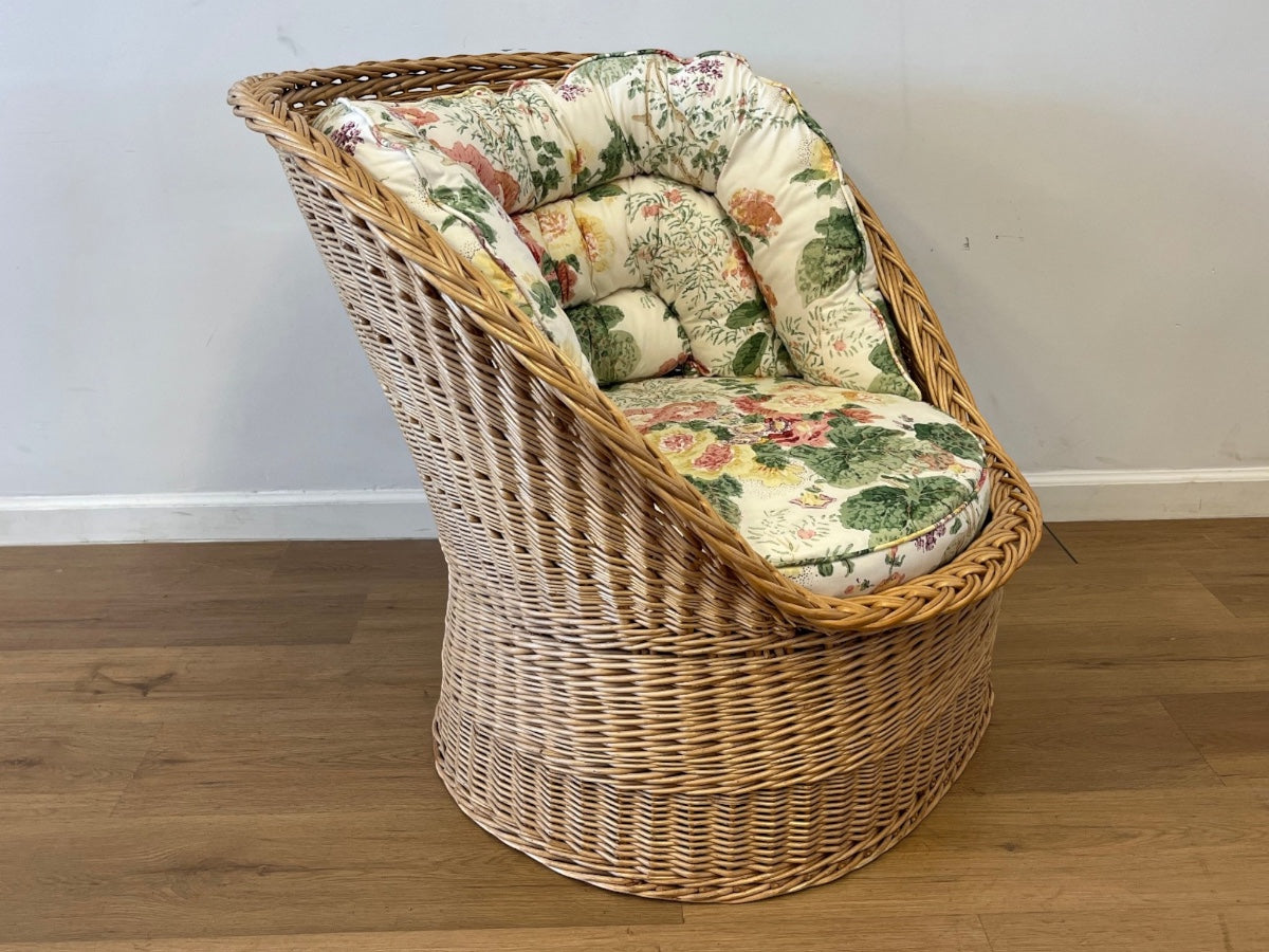Wicker Tub Chair with Custom Cushion in Lee Jofa Hollyhock