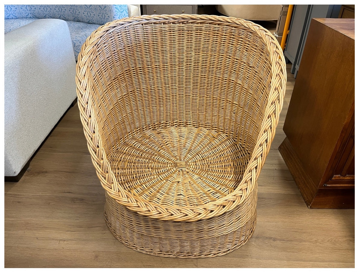Wicker Tub Chair with Custom Cushion in Lee Jofa Hollyhock