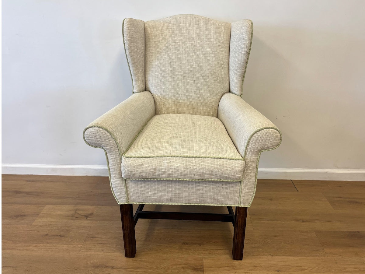 Custom Upholstered Ladies Chippendale Wing Chair