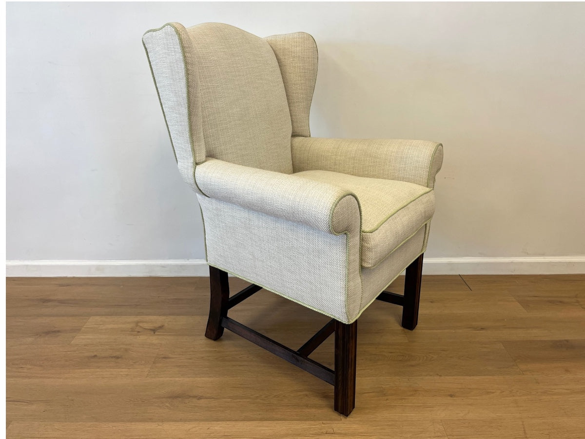 Custom Upholstered Ladies Chippendale Wing Chair