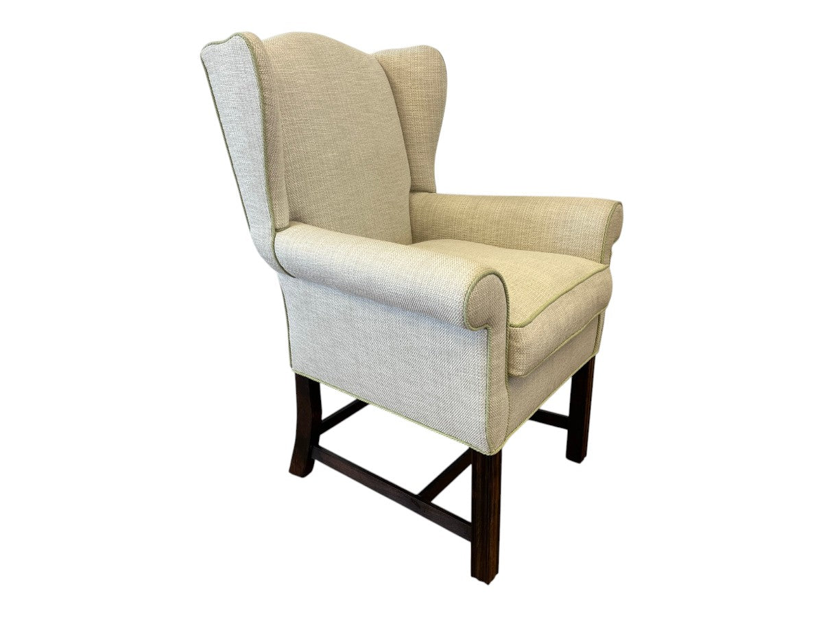 Custom Upholstered Ladies Chippendale Wing Chair