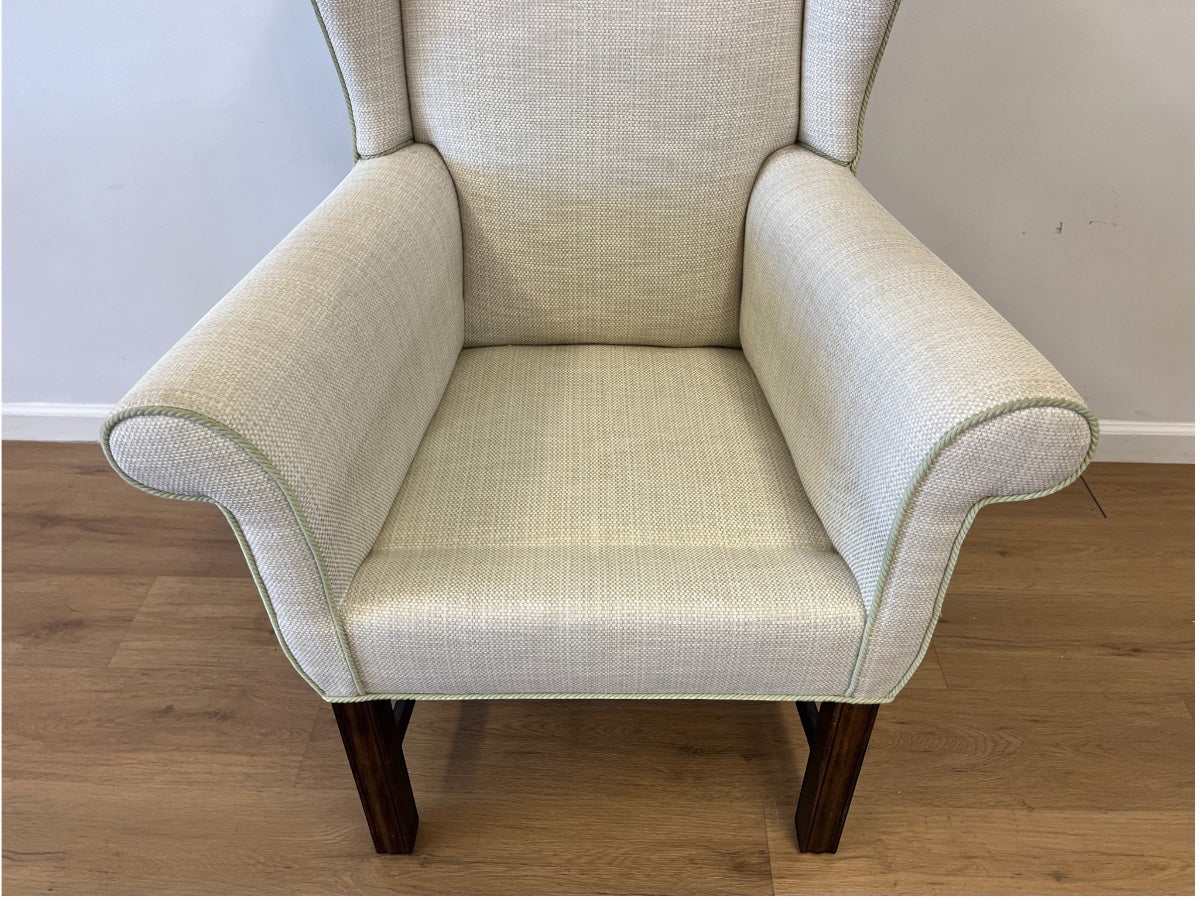 Custom Upholstered Ladies Chippendale Wing Chair