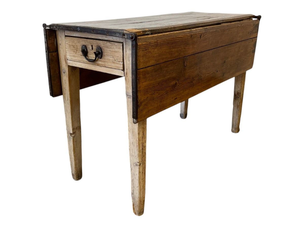 Antique Scandinavian Style Mixed-Wood Slagbord Farmhouse Drop-Leaf Table