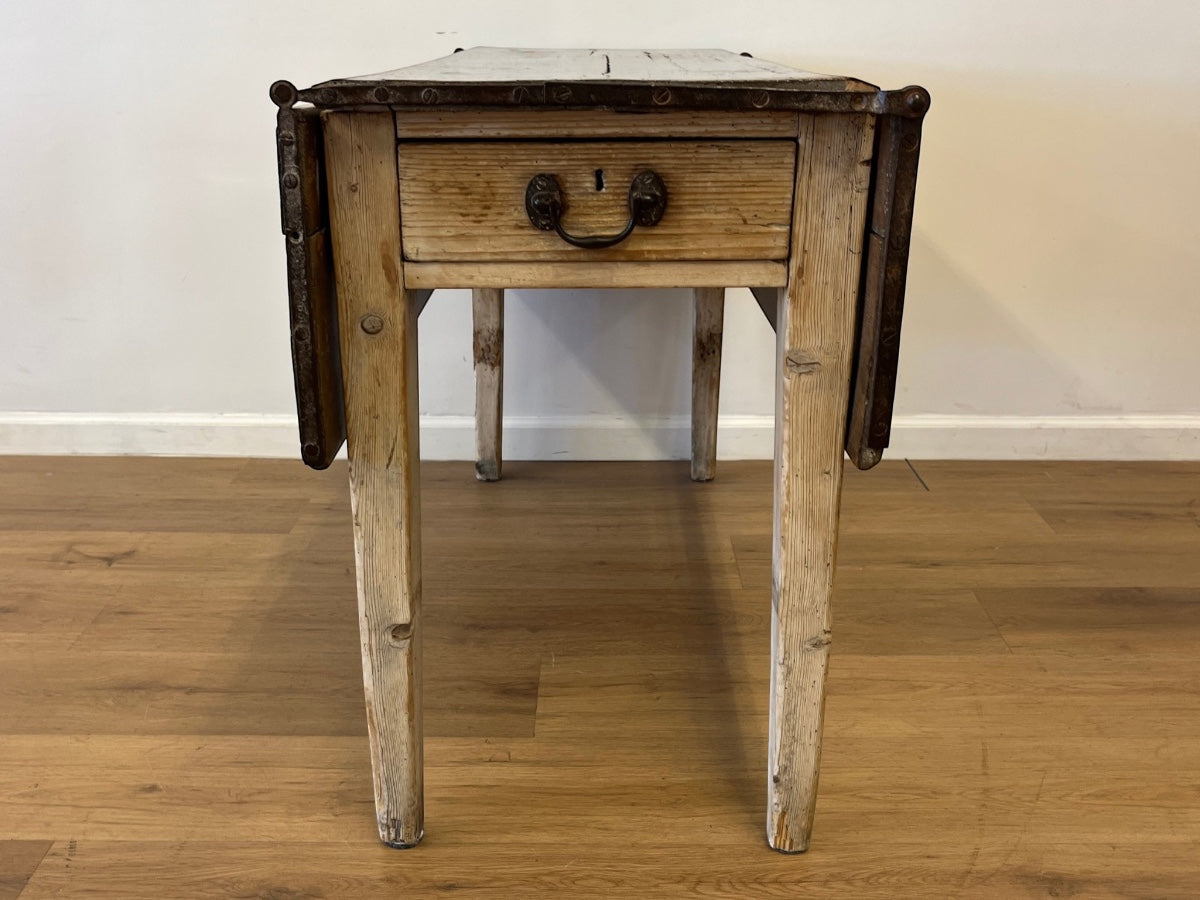 Antique Scandinavian Style Mixed-Wood Slagbord Farmhouse Drop-Leaf Table