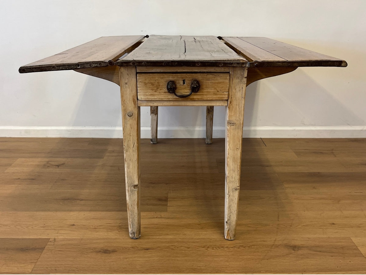 Antique Scandinavian Style Mixed-Wood Slagbord Farmhouse Drop-Leaf Table