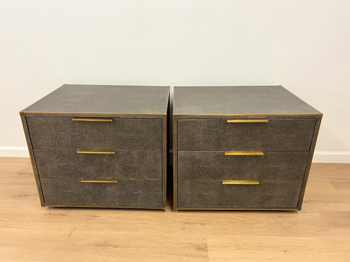 Restoration Hardware Gray Saunderson Shagreen Nightstands, Pair