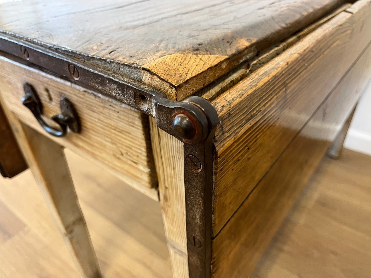 Antique Scandinavian Style Mixed-Wood Slagbord Farmhouse Drop-Leaf Table