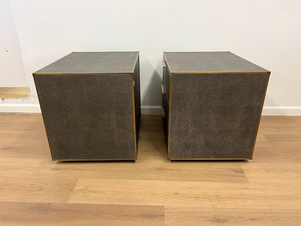 Restoration Hardware Gray Saunderson Shagreen Nightstands, Pair