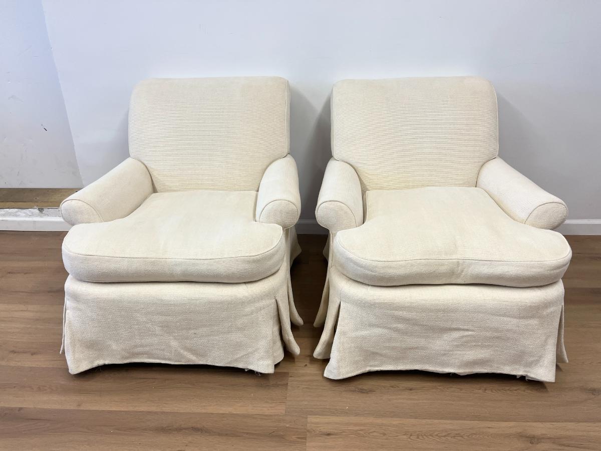 Jonas Ivory Skirted Lounge Chairs & Ottoman