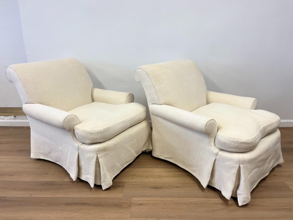 Jonas Ivory Skirted Lounge Chairs & Ottoman