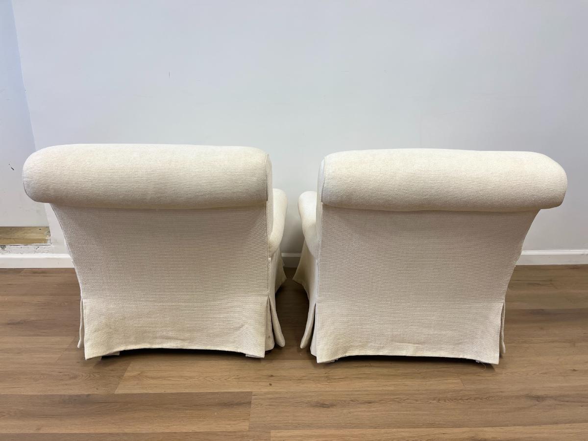 Jonas Ivory Skirted Lounge Chairs & Ottoman