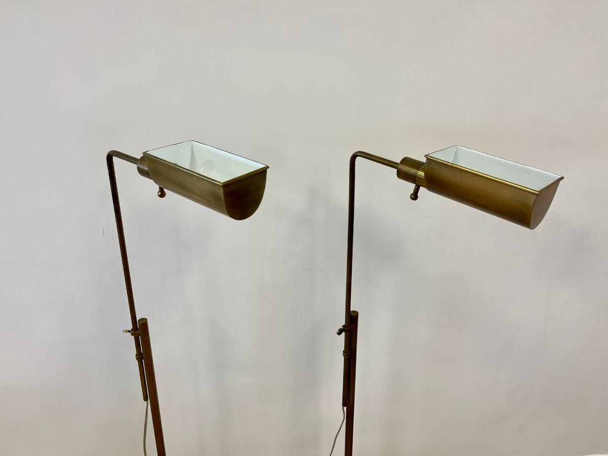 Brass Swing Arm Floor Lamps, Pair