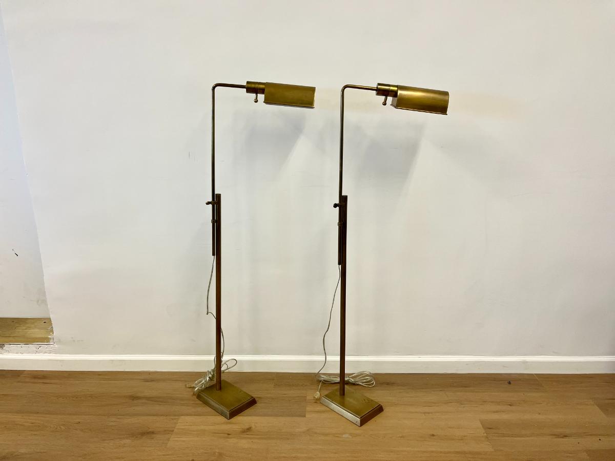 Brass Swing Arm Floor Lamps, Pair