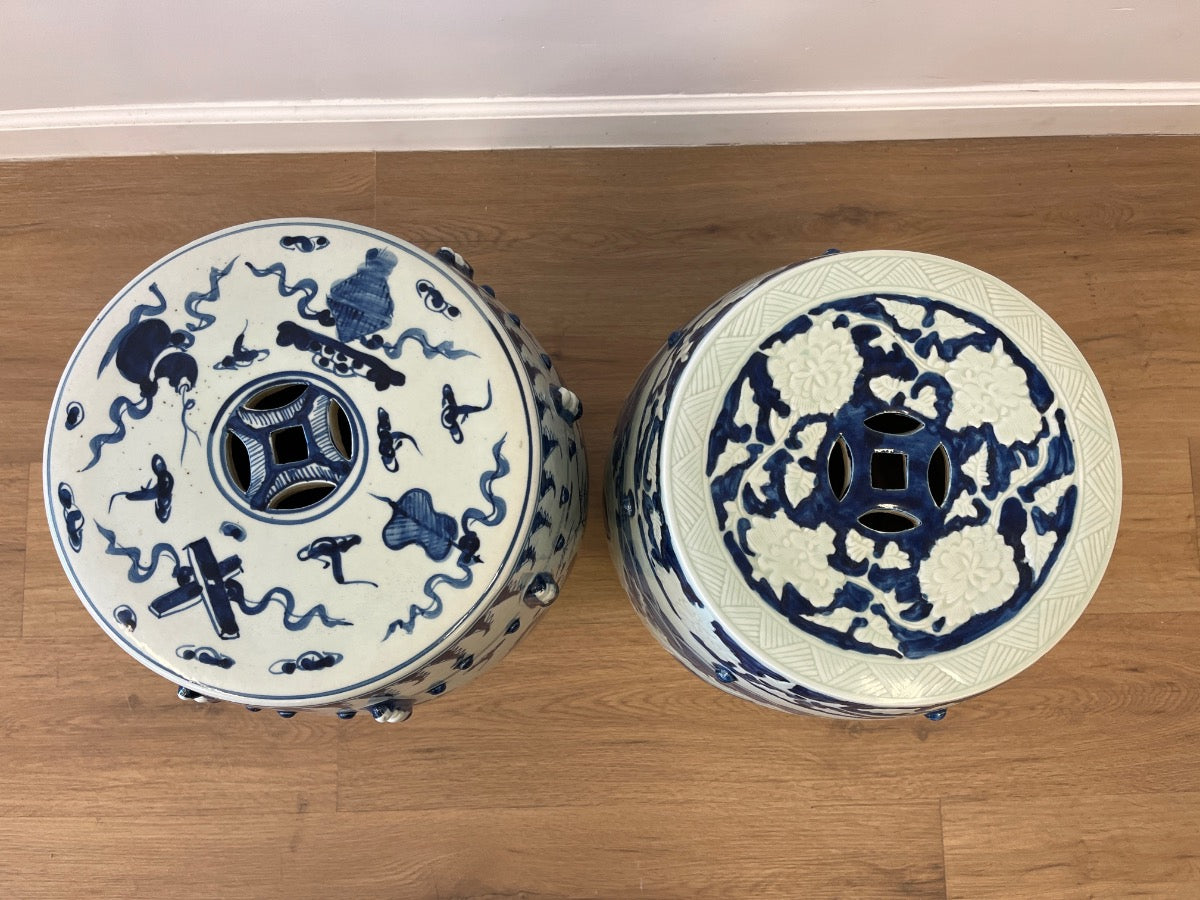 Blue and White Garden Stools