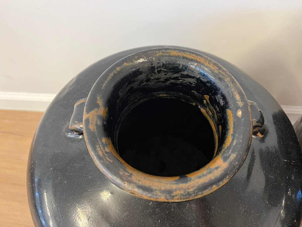 Antique Brown Glazed Earthenware Urns, Pair