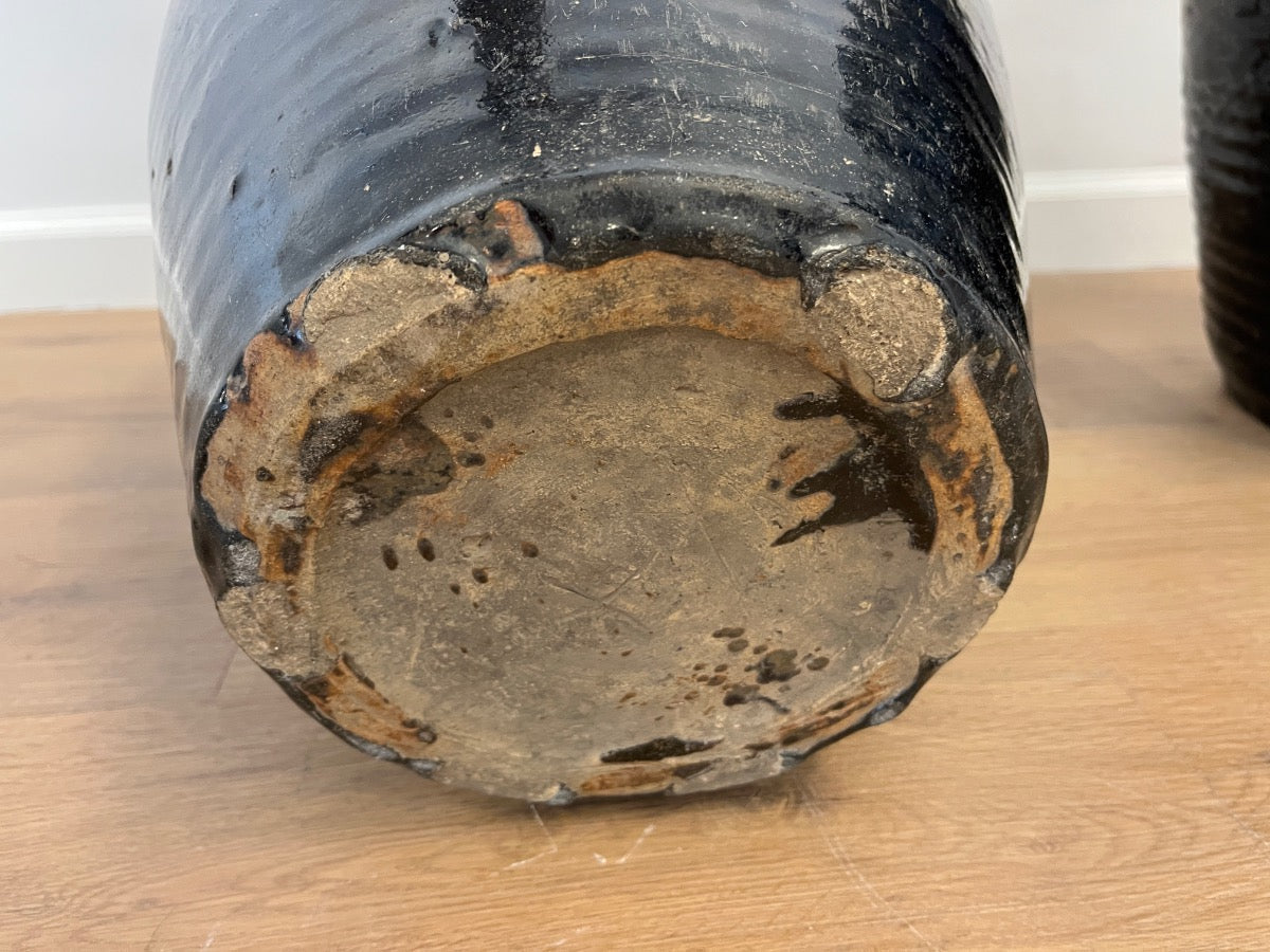 Antique Brown Glazed Earthenware Urns, Pair