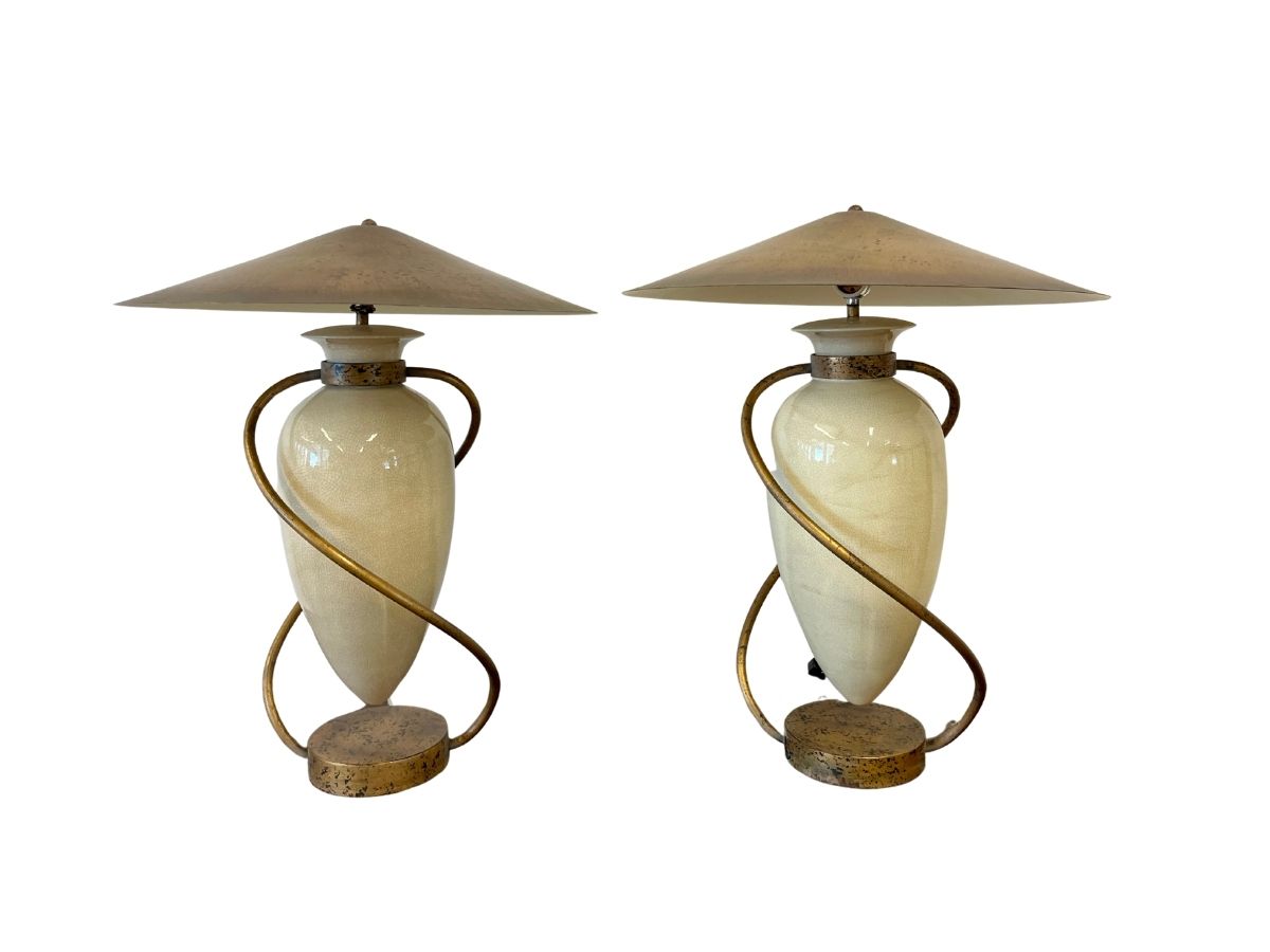 Vintage “Swing” Table Lamps with Metal Shades, Pair