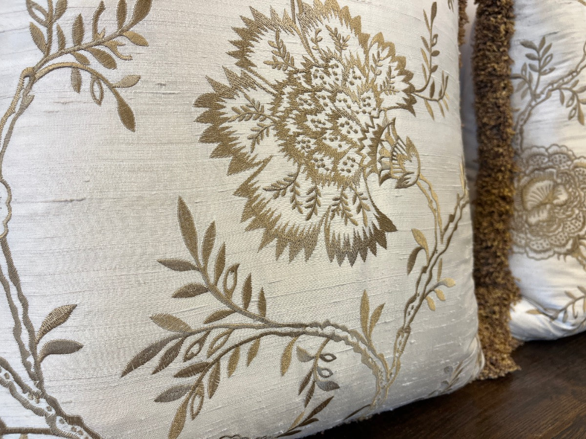 Floral Embroidered Pillows with Fringe, Pair (1 of 2)