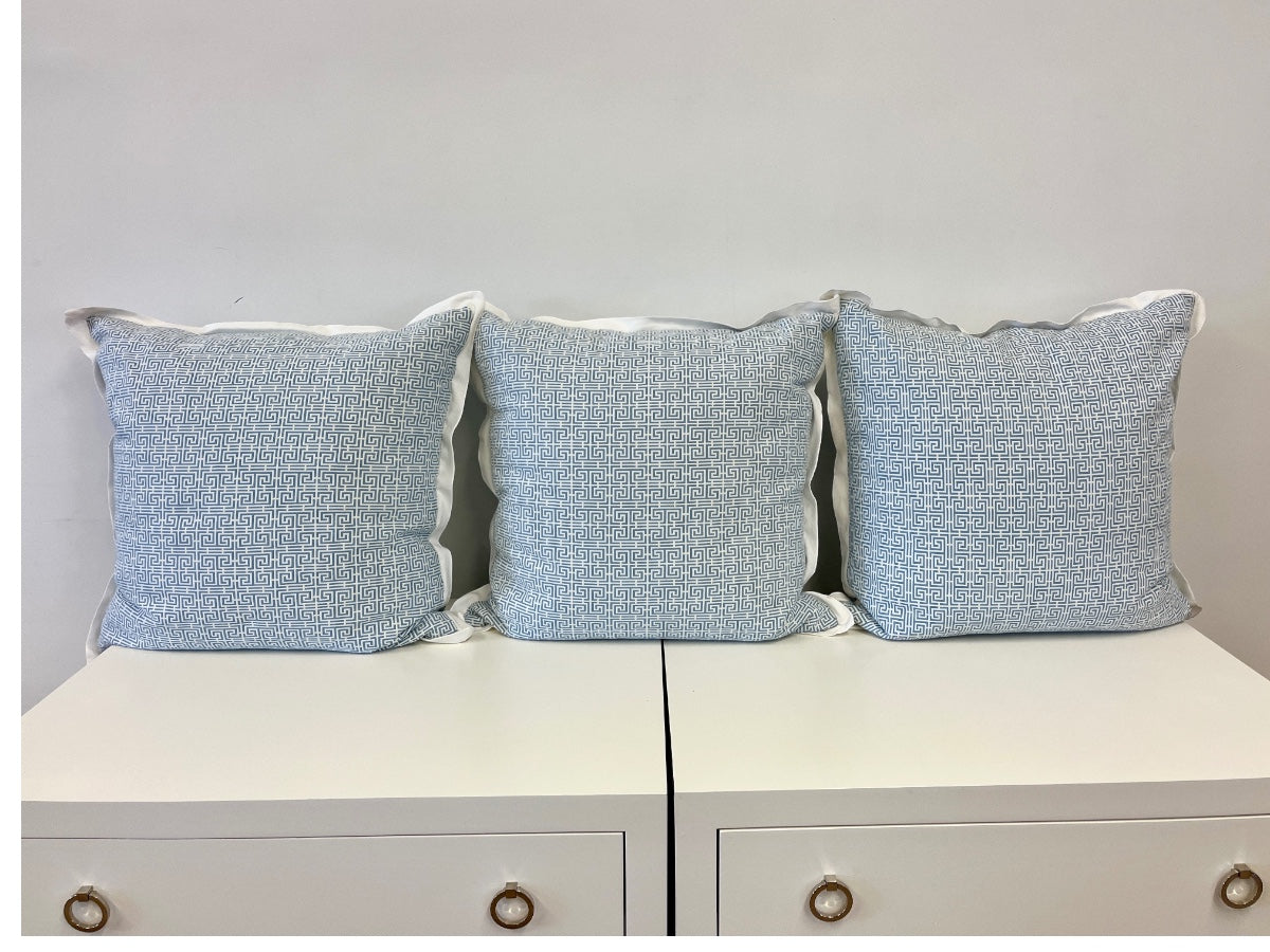 Blue & White Greek Key 22in Pillows, Set of 3