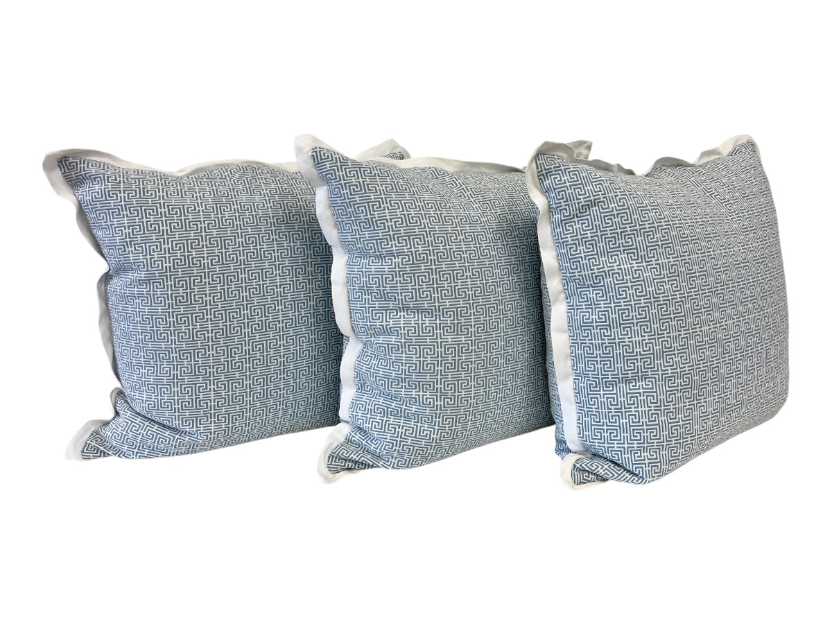 Blue & White Greek Key 22in Pillows, Set of 3