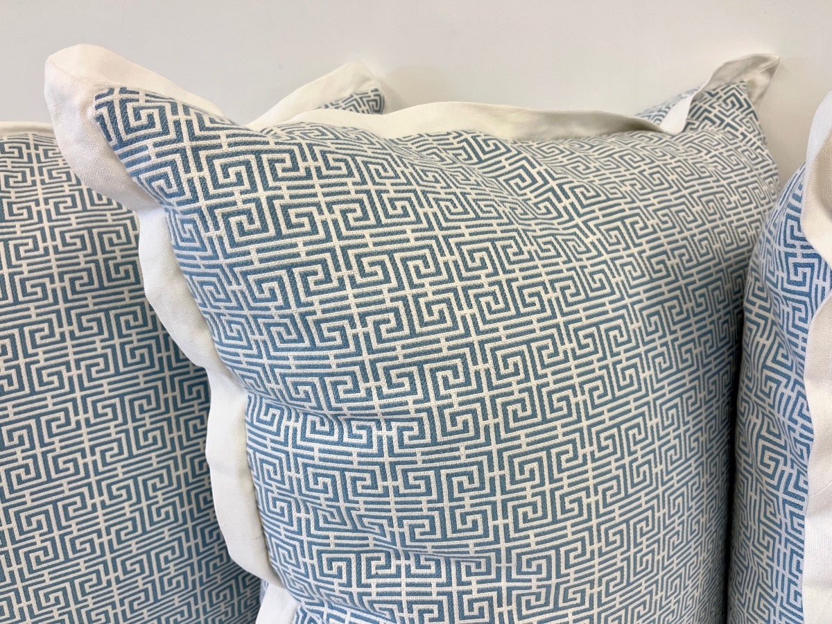Blue & White Greek Key 22in Pillows, Set of 3