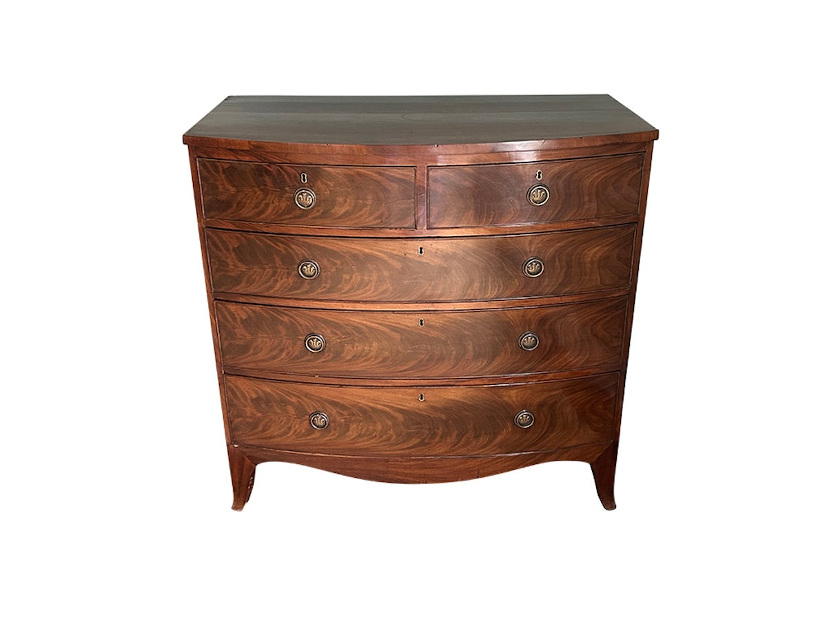 19th Century English Bow Front Chest of Drawers, Circa 1860