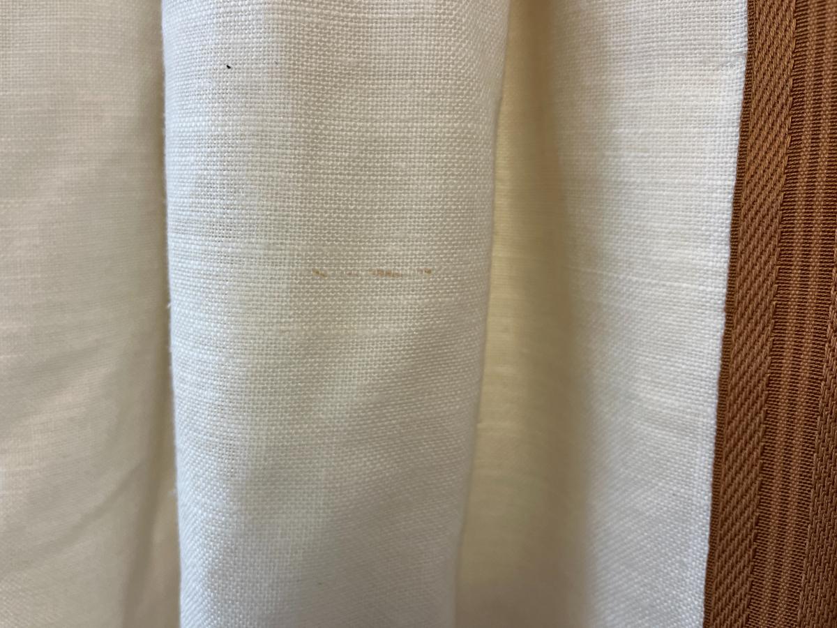 Pair of Linen White Window Panels with Trim, One Pair