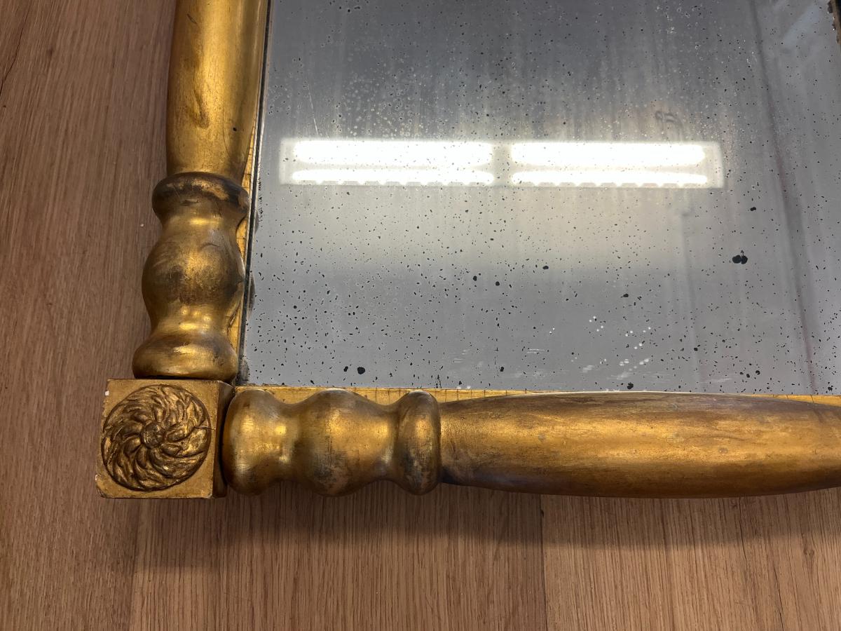 Antique Empire Column Form Giltwood Overmantle Mirror