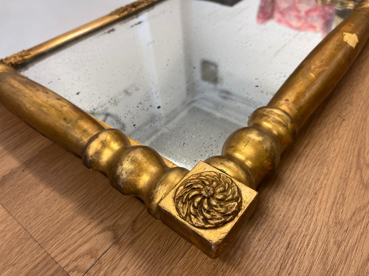 Antique Empire Column Form Giltwood Overmantle Mirror