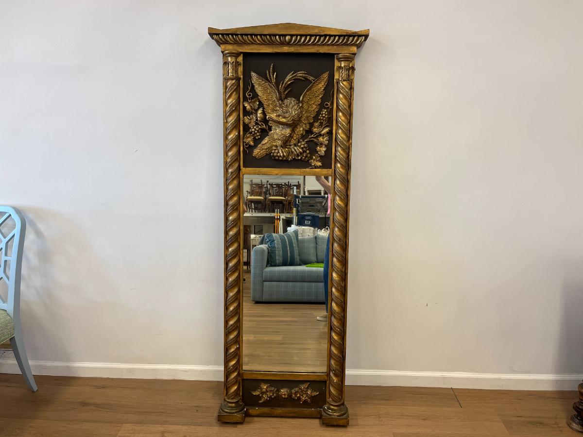 Antique Federal Giltwood and Ebonized Trumeau Wall Mirror