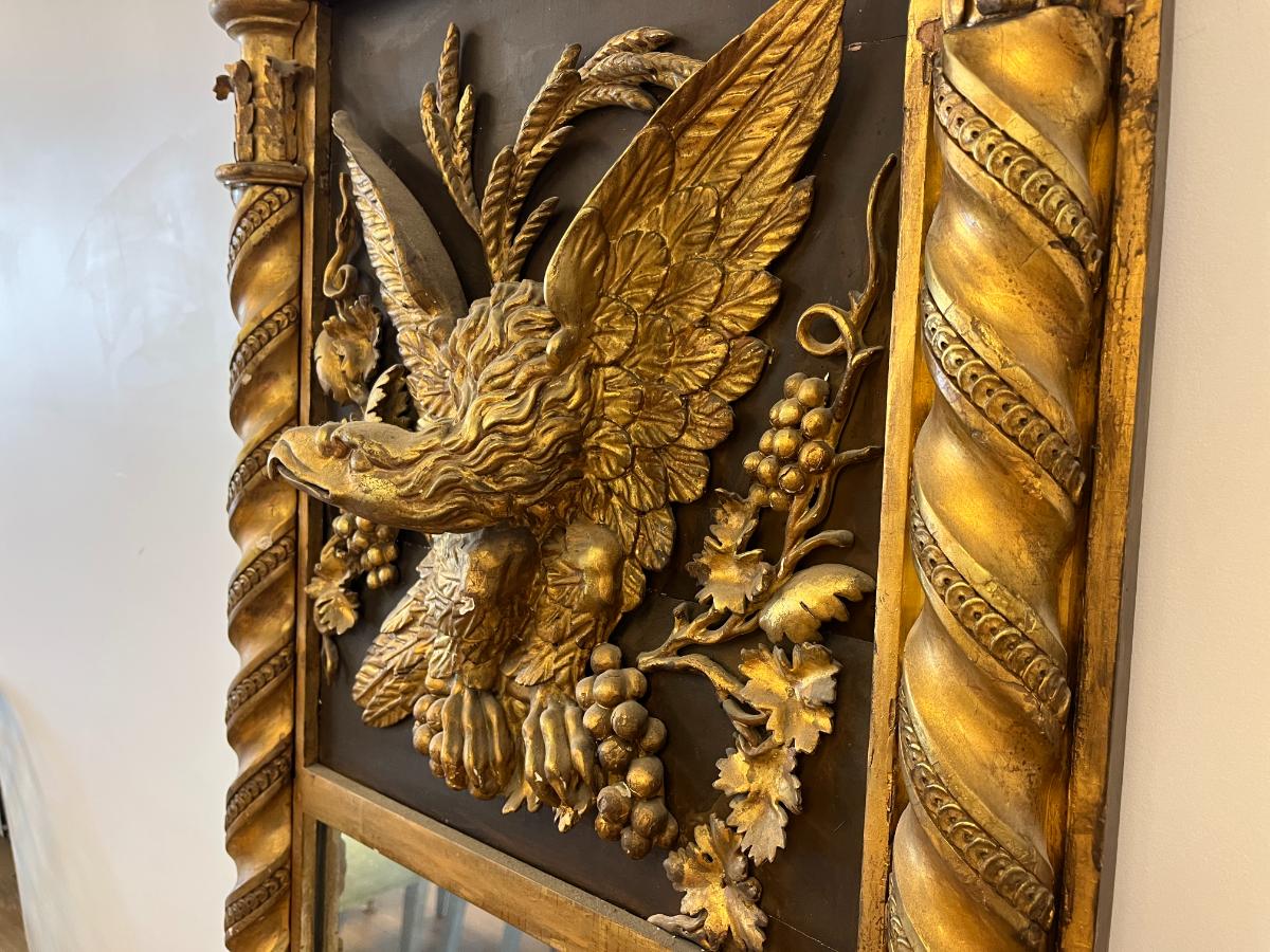 Antique Federal Giltwood and Ebonized Trumeau Wall Mirror
