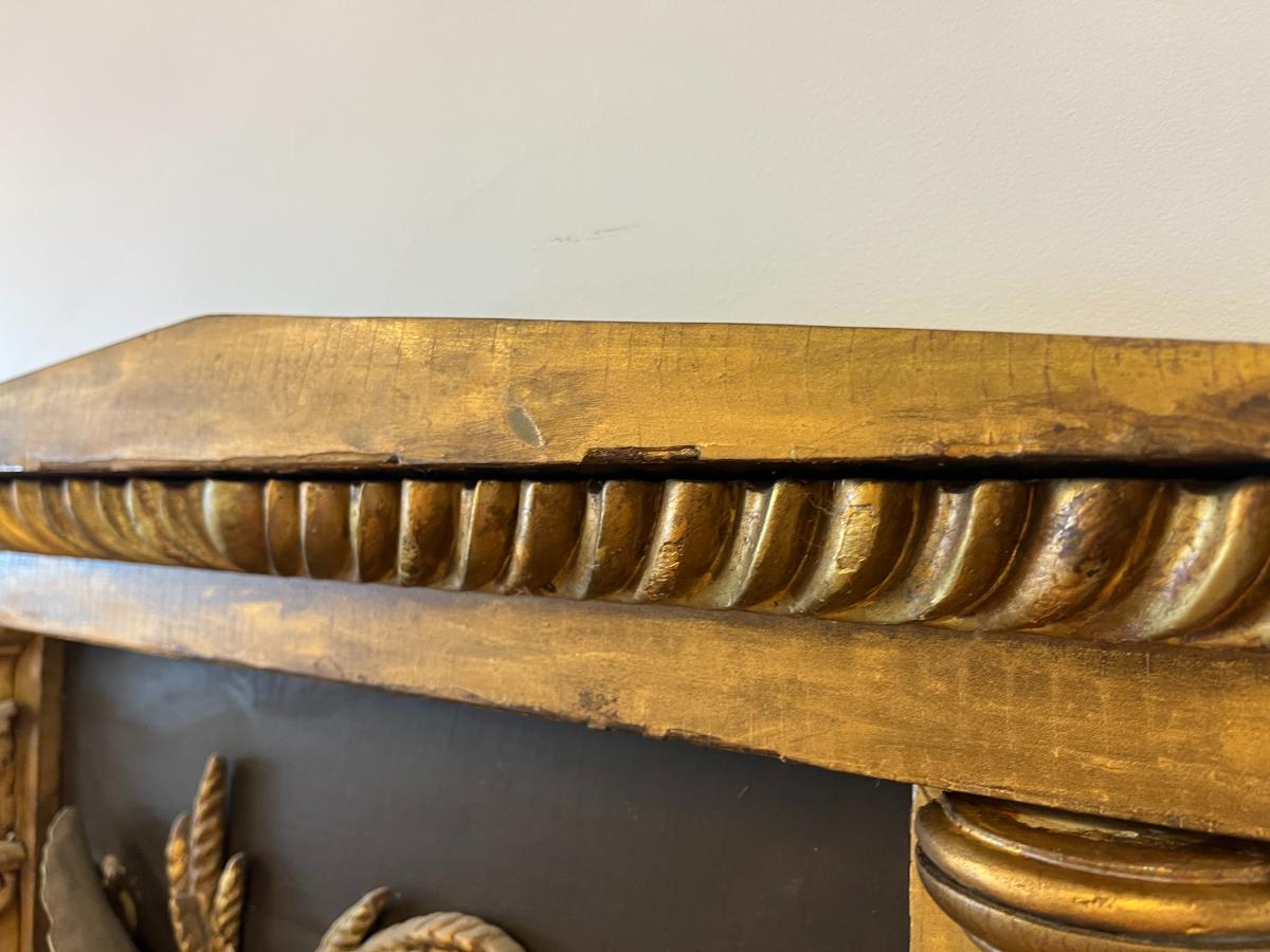 Antique Federal Giltwood and Ebonized Trumeau Wall Mirror
